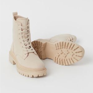 Beige canvas boots